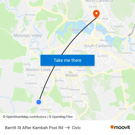 Barritt St After Kambah Pool Rd to Civic map