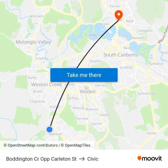 Boddington Cr Opp Carleton St to Civic map