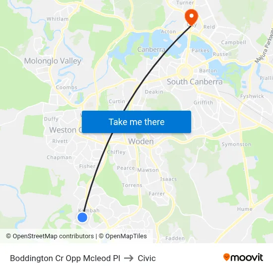 Boddington Cr Opp Mcleod Pl to Civic map