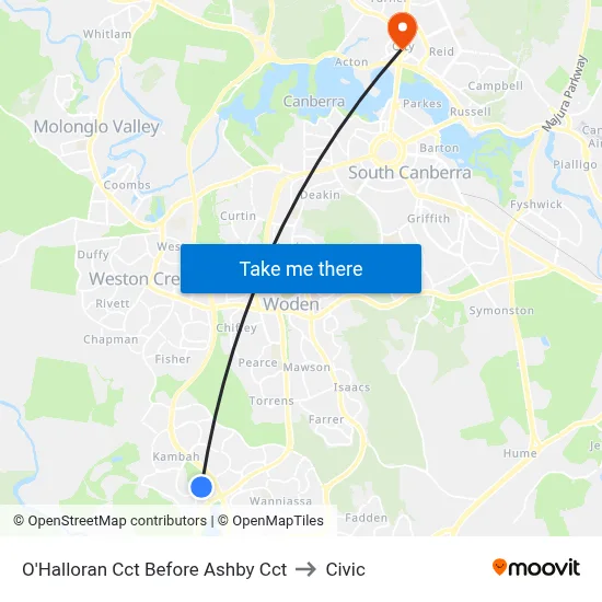 O'Halloran Cct Before Ashby Cct to Civic map