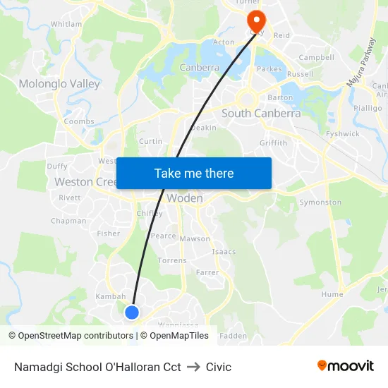 Namadgi School O'Halloran Cct to Civic map