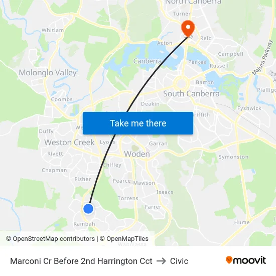 Marconi Cr Before 2nd Harrington Cct to Civic map