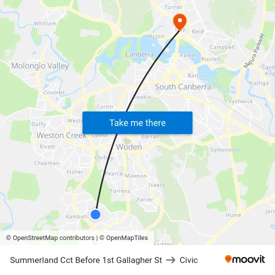 Summerland Cct Before 1st Gallagher St to Civic map