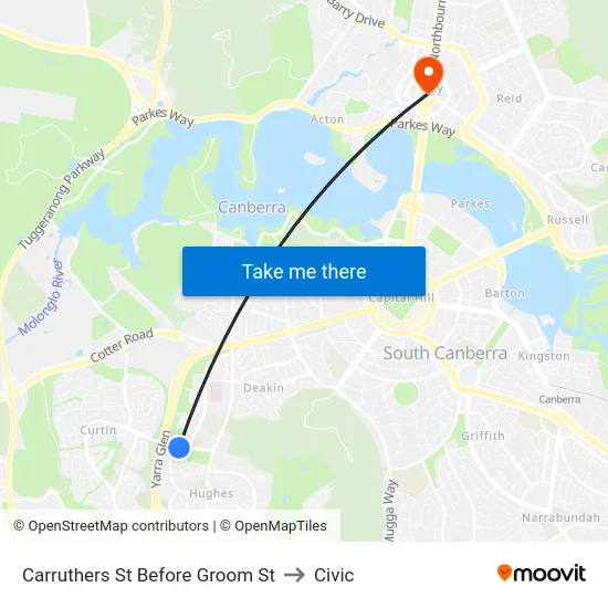 Carruthers St Before Groom St to Civic map