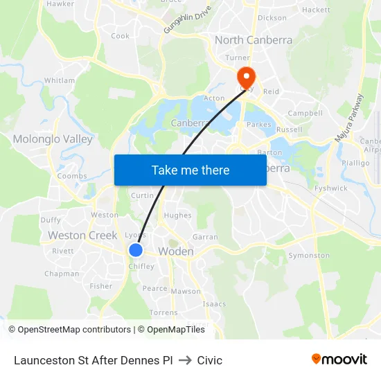 Launceston St After Dennes Pl to Civic map