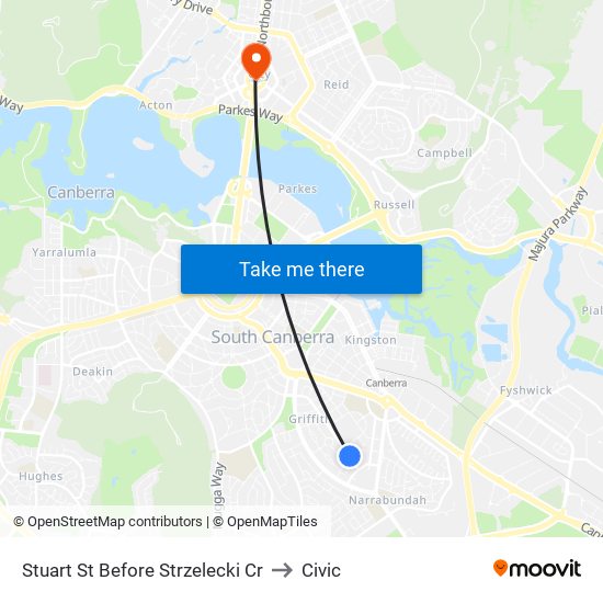 Stuart St Before Strzelecki Cr to Civic map