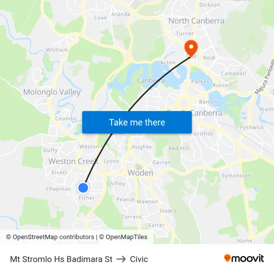 Mt Stromlo Hs Badimara St to Civic map