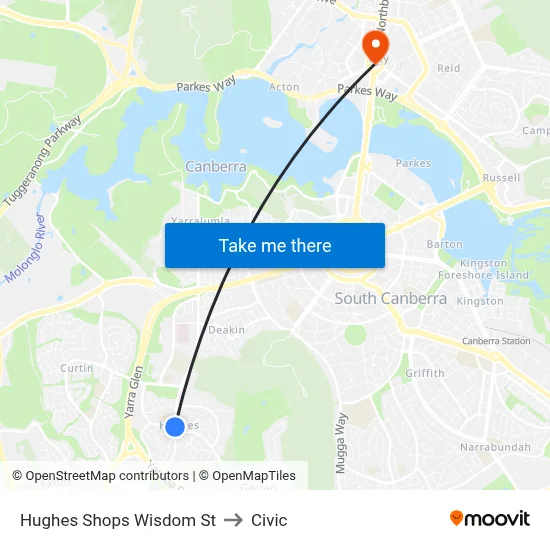 Hughes Shops Wisdom St to Civic map
