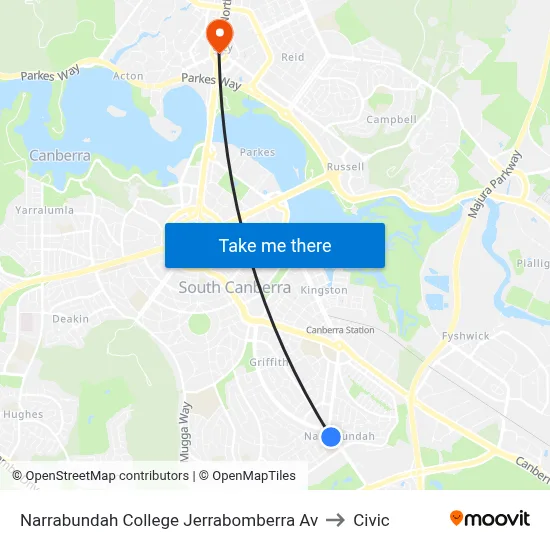 Narrabundah College Jerrabomberra Av to Civic map