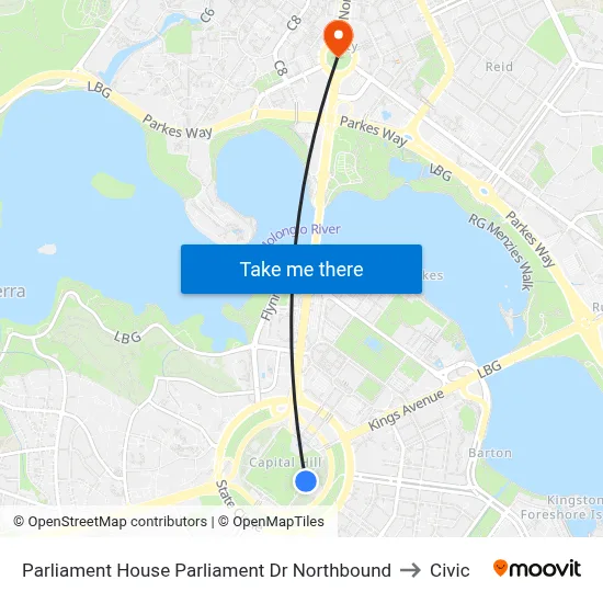 Parliament House Parliament Dr Northbound to Civic map