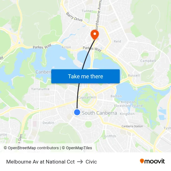 Melbourne Av at National Cct to Civic map