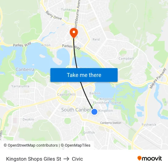 Kingston Shops Giles St to Civic map
