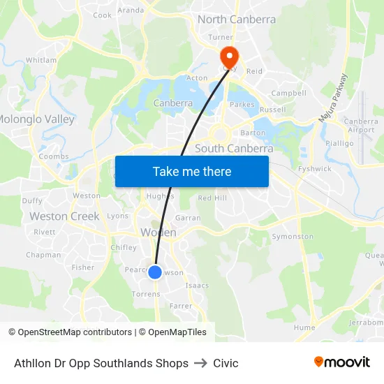 Athllon Dr Opp Southlands Shops to Civic map