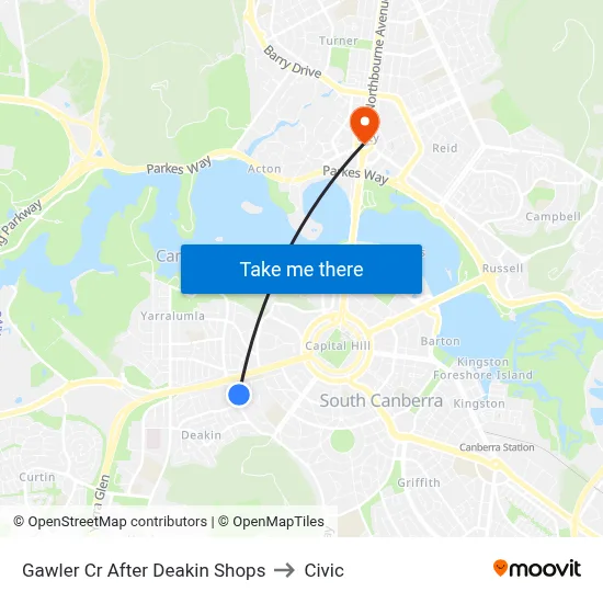 Gawler Cr After Deakin Shops to Civic map
