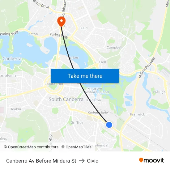 Canberra Av Before Mildura St to Civic map