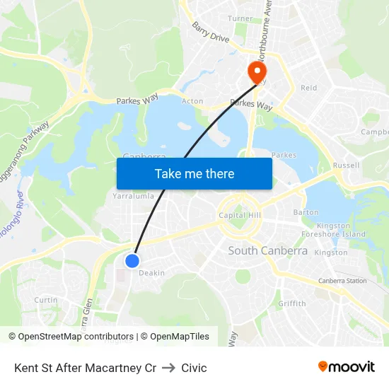 Kent St After Macartney Cr to Civic map