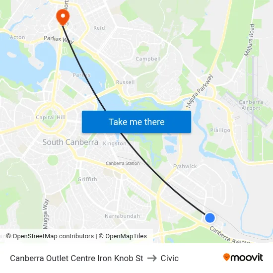 Canberra Outlet Centre Iron Knob St to Civic map