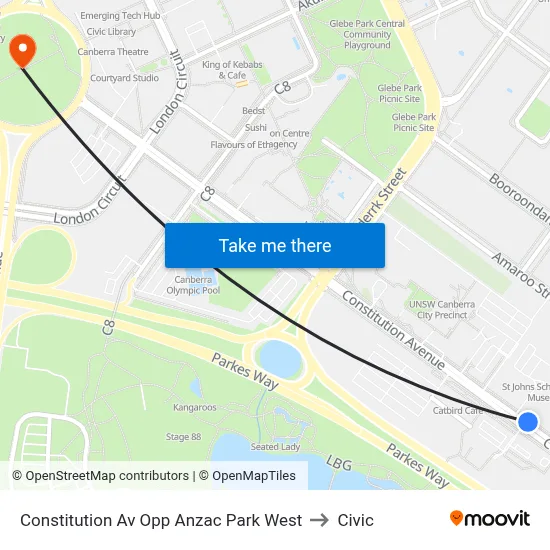 Constitution Av Opp Anzac Park West to Civic map