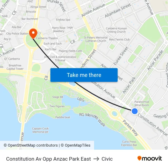 Constitution Av Opp Anzac Park East to Civic map