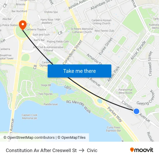 Constitution Av After Creswell St to Civic map