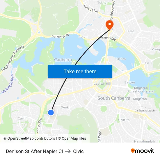 Denison St After Napier Cl to Civic map