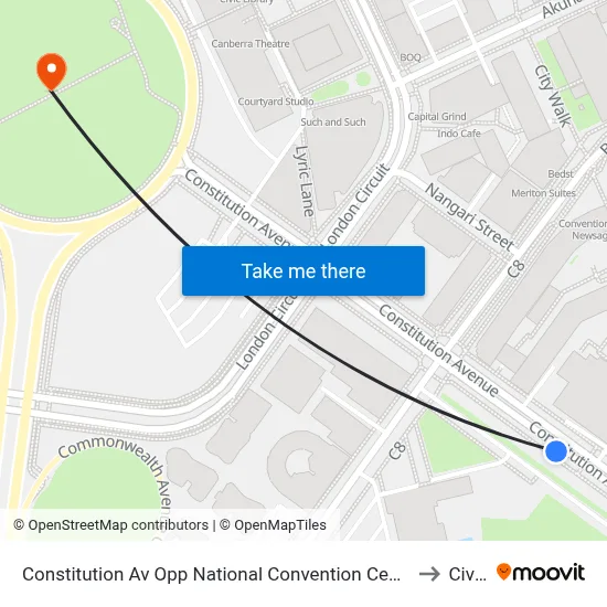 Constitution Av Opp National Convention Centre to Civic map