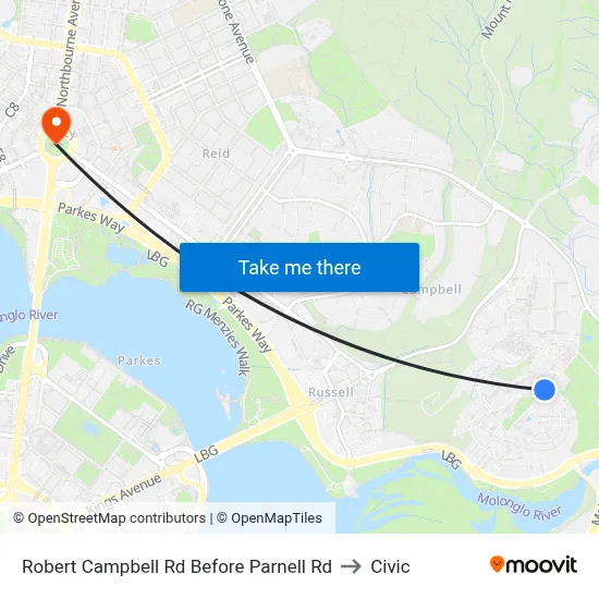 Robert Campbell Rd Before Parnell Rd to Civic map
