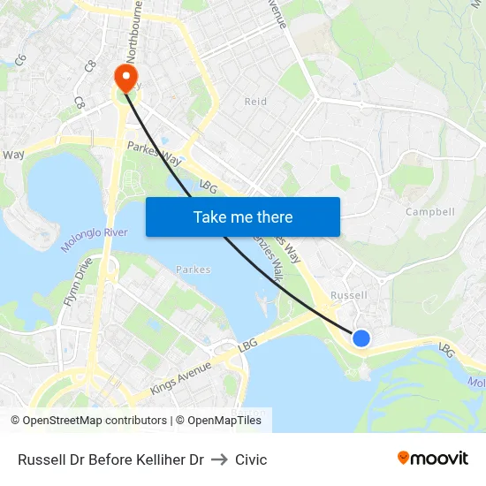 Russell Dr Before Kelliher Dr to Civic map