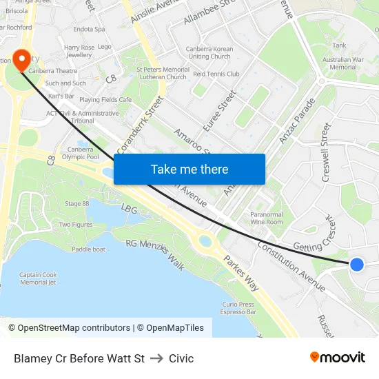Blamey Cr Before Watt St to Civic map