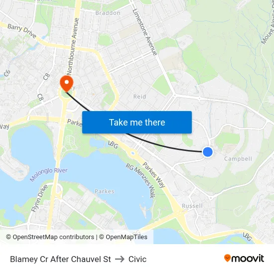 Blamey Cr After Chauvel St to Civic map