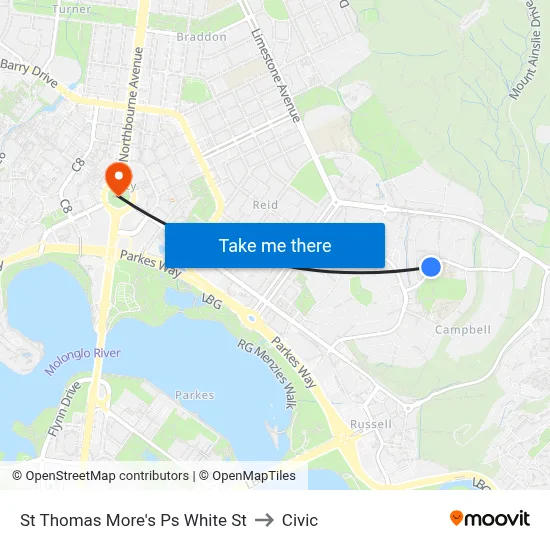 St Thomas More's Ps White St to Civic map