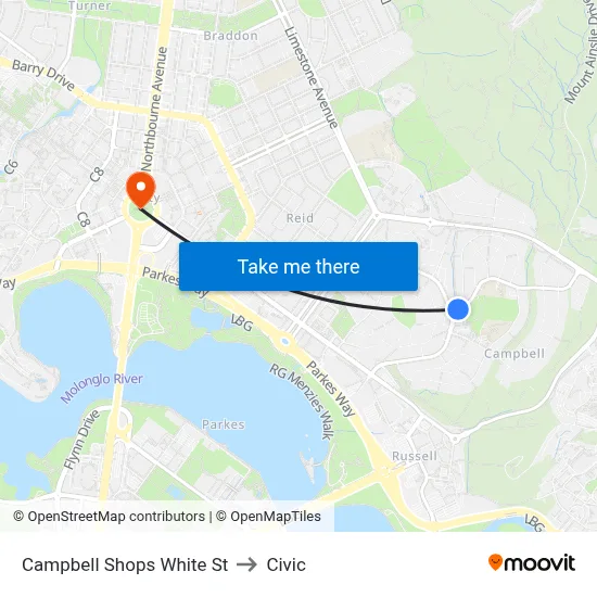 Campbell Shops White St to Civic map