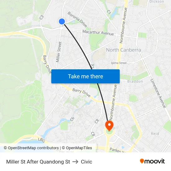 Miller St After Quandong St to Civic map