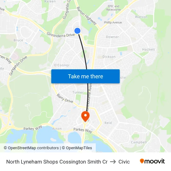 North Lyneham Shops Cossington Smith Cr to Civic map
