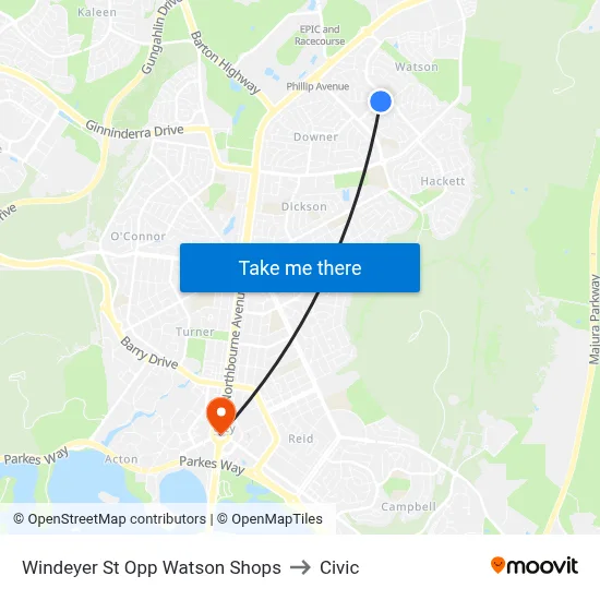 Windeyer St Opp Watson Shops to Civic map