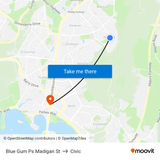 Blue Gum Ps Madigan St to Civic map