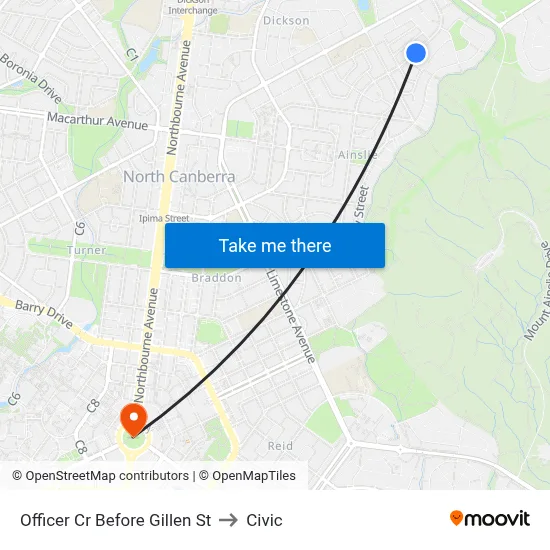 Officer Cr Before Gillen St to Civic map