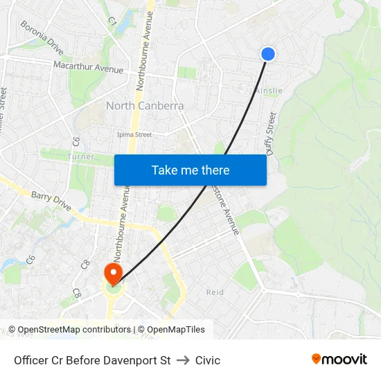 Officer Cr Before Davenport St to Civic map