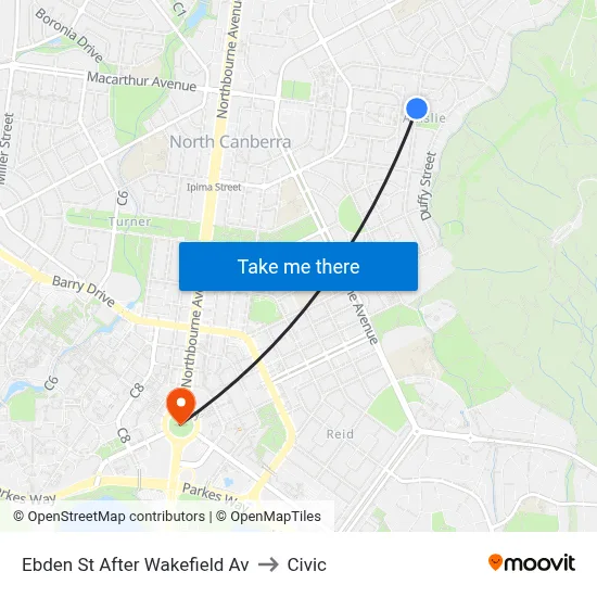 Ebden St After Wakefield Av to Civic map