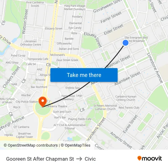 Gooreen St After Chapman St to Civic map