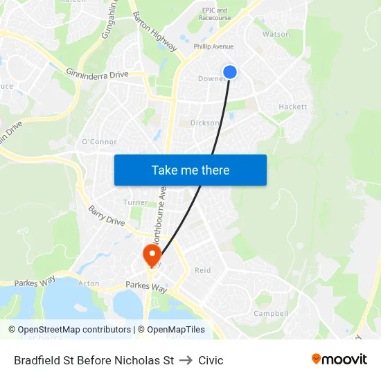 Bradfield St Before Nicholas St to Civic map