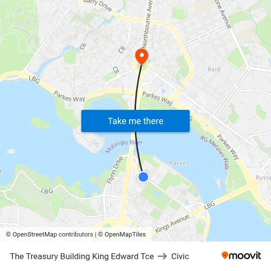 The Treasury Building King Edward Tce to Civic map