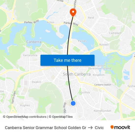 Canberra Senior Grammar School Golden Gr to Civic map