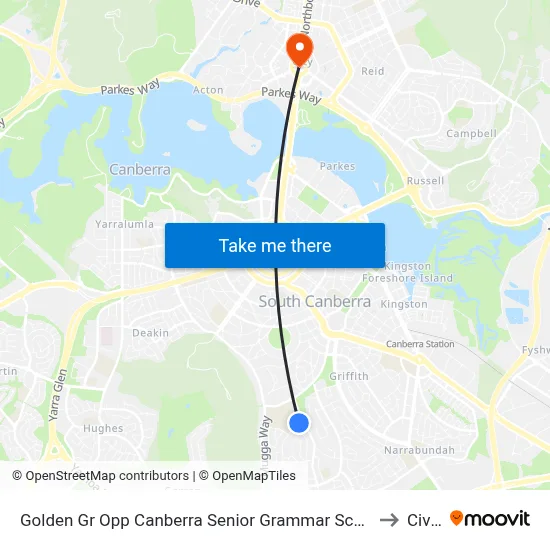 Golden Gr Opp Canberra Senior Grammar School to Civic map