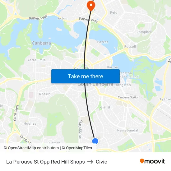 La Perouse St Opp Red Hill Shops to Civic map