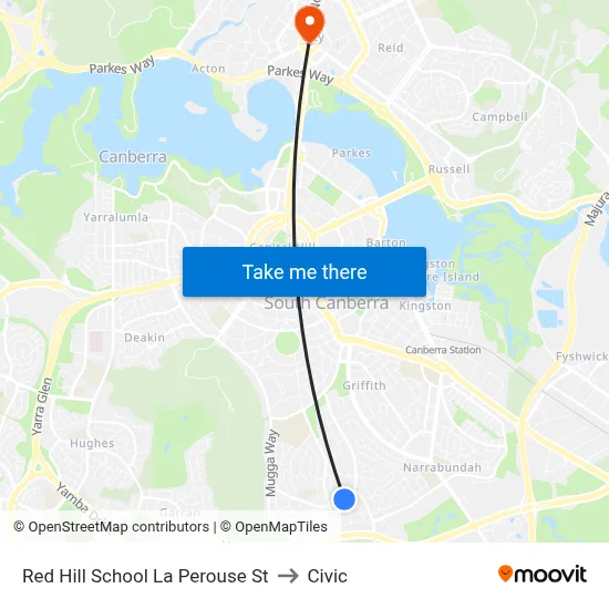 Red Hill School La Perouse St to Civic map