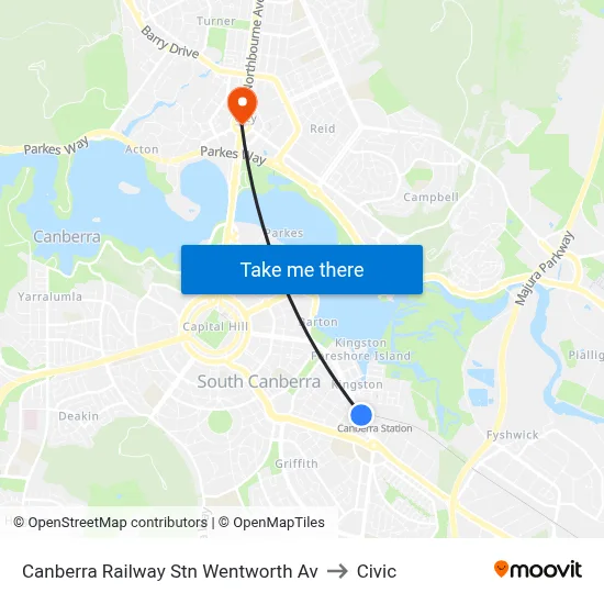 Canberra Railway Stn Wentworth Av to Civic map