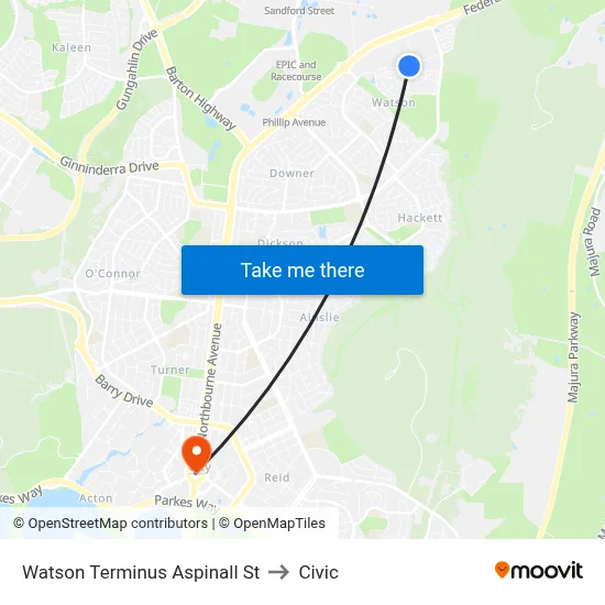 Watson Terminus Aspinall St to Civic map