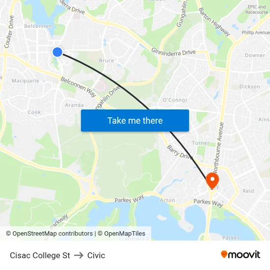 Cisac College St to Civic map