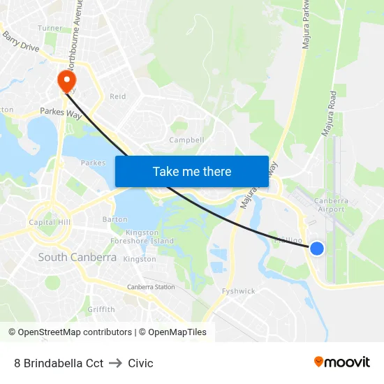 8 Brindabella Cct to Civic map
